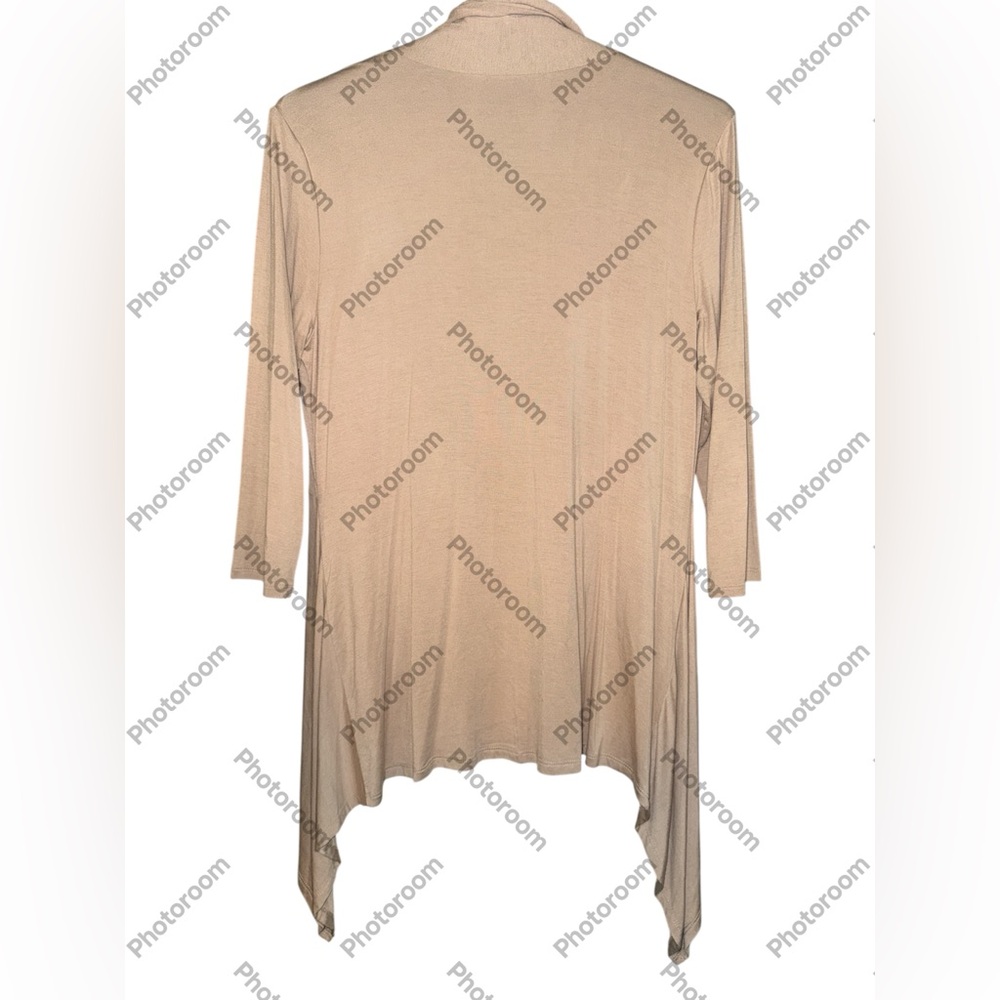 Tan 3/4 Length Sleeve Waterfall Cardigan, Size Large - Picture 2 of 2